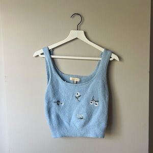 Blue Embroidered Tank Top